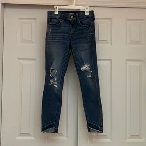 Express Cropped Legging Mid Rise Dark Blue Distressed Skinny Jeans
